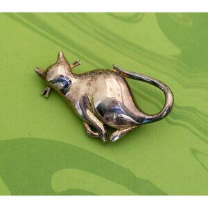 Vintage Silver Tone Cat Silhouette Brooch - W1